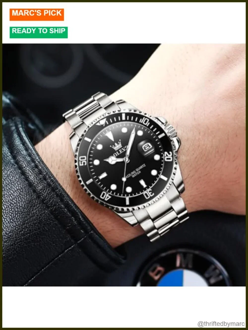 Stainless Steel Waterproof Analog Quartz Watch with Luminous Hands